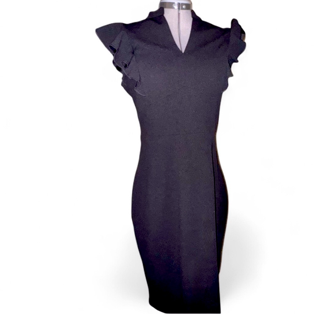 Elegant Black Ruffle Sleeveless Pencil Dress